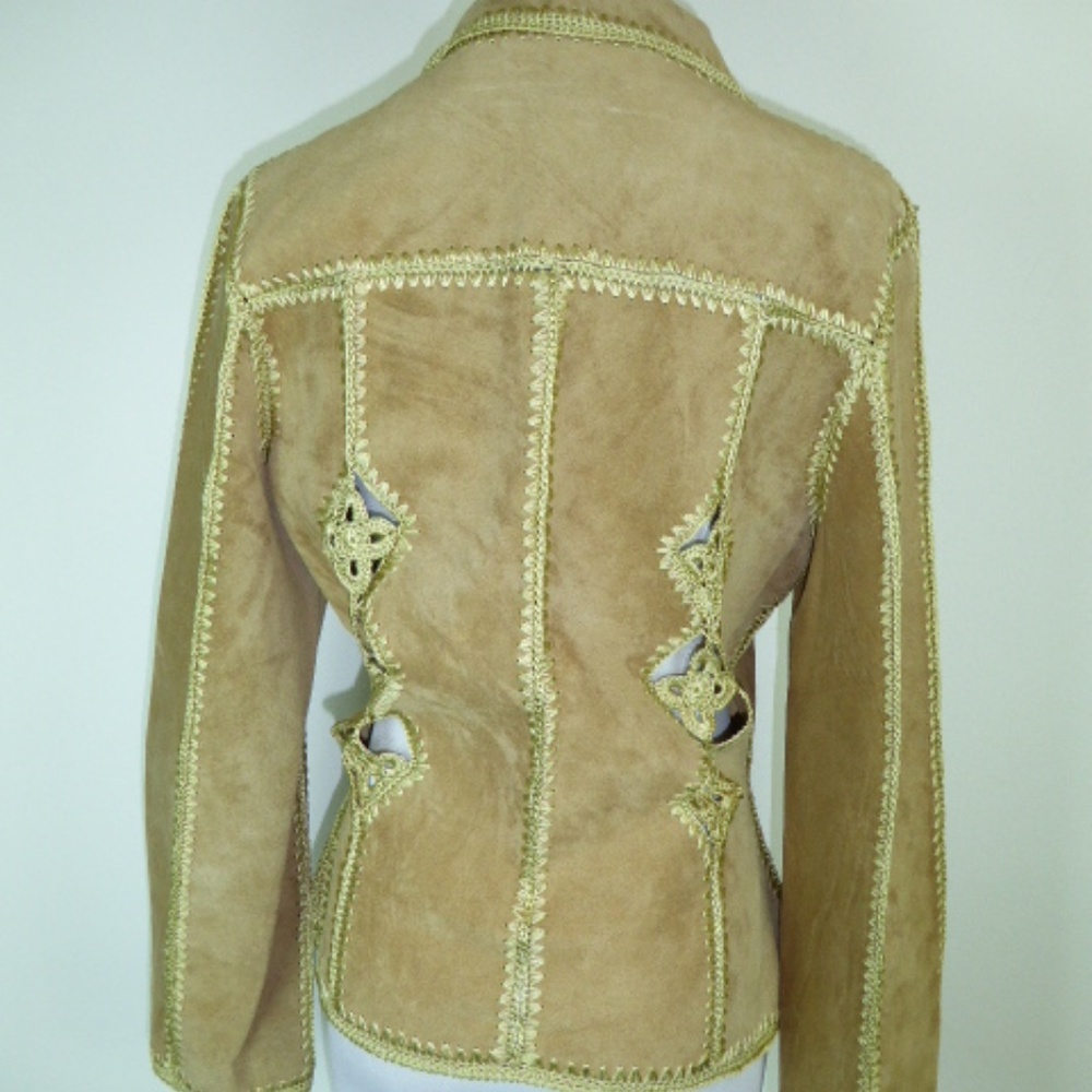 ADRIENNE LANDAU CROCHET SUEDE leather PATCHWORK Jacket S boho western vintage